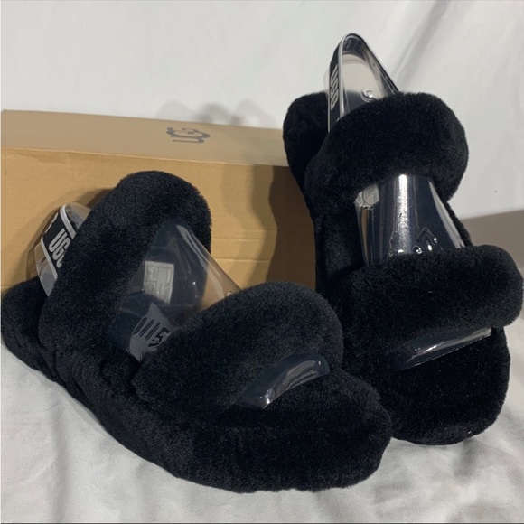 UGG AUSTRALIA Fluff Yeah Oh Yeah Slides Black White New With Box Womans - Picture 5 of 6